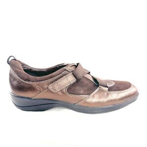 SofftSpots Women Size 9W Metallic Brown Leather Suede Shoe Comfort Hook Loop
